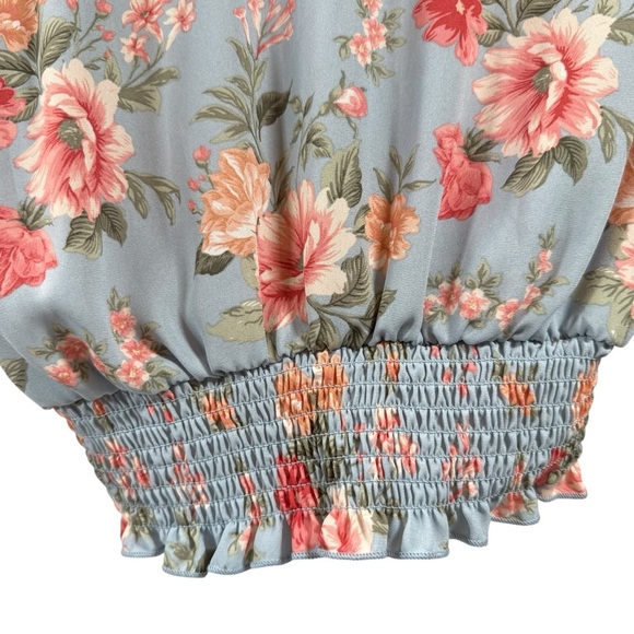 Ultra Flirt Floral Wrap Blouse in Blue and Pink - Picture 5 of 12